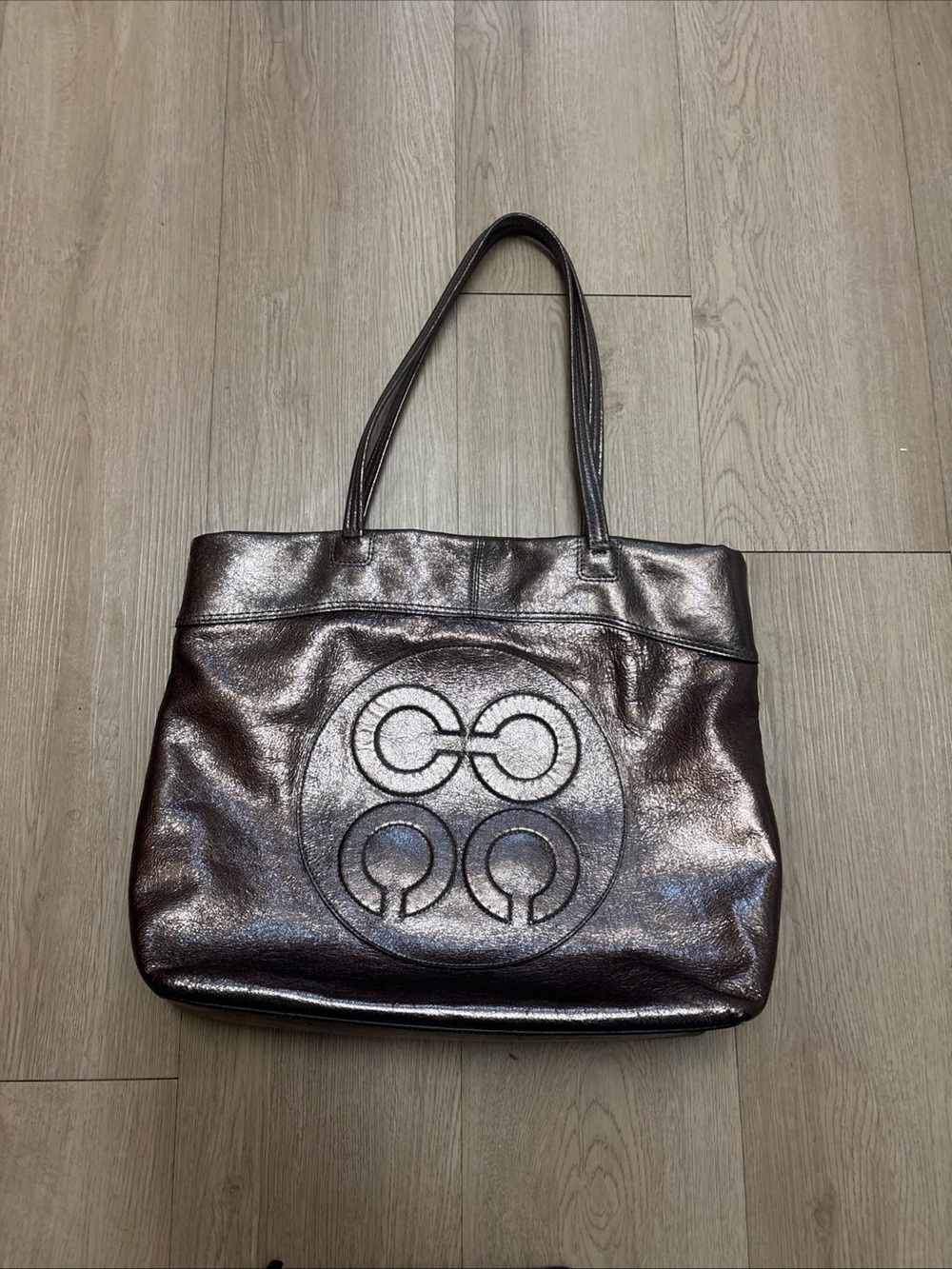 Coach Julia Metallic Bronze Leather Tote with Signature Emblem